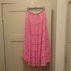 Sharagano Maxi Skirt in Pink with Orange Trim